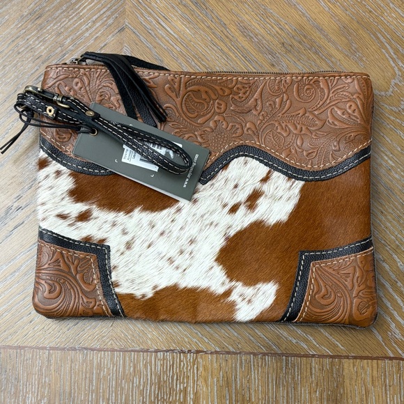 Myra Bag Handbags - Myra Bag Brown and White Clutch